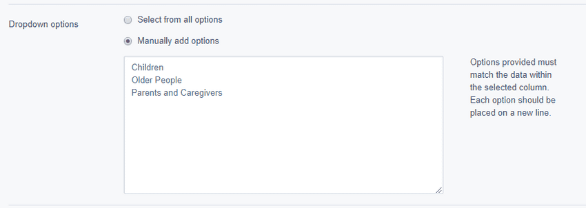 Configuring dropdown options manually