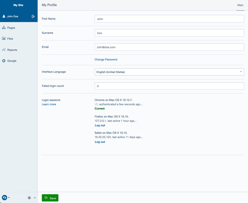 List of login sessions viewed through the Silverstripe CMS member profile