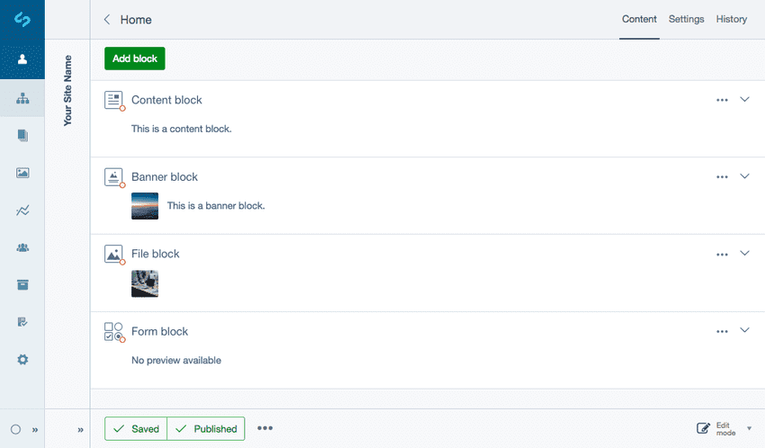 Supported content block types