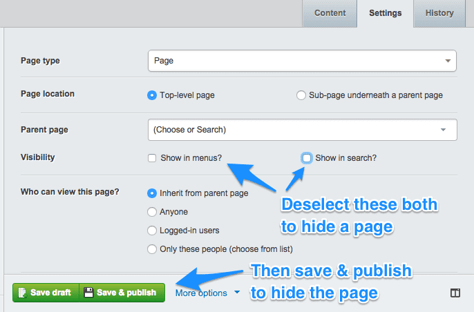 Hiding pages