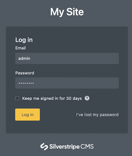 Silverstripe CMS log in form