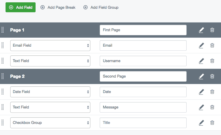 Multi-page forms