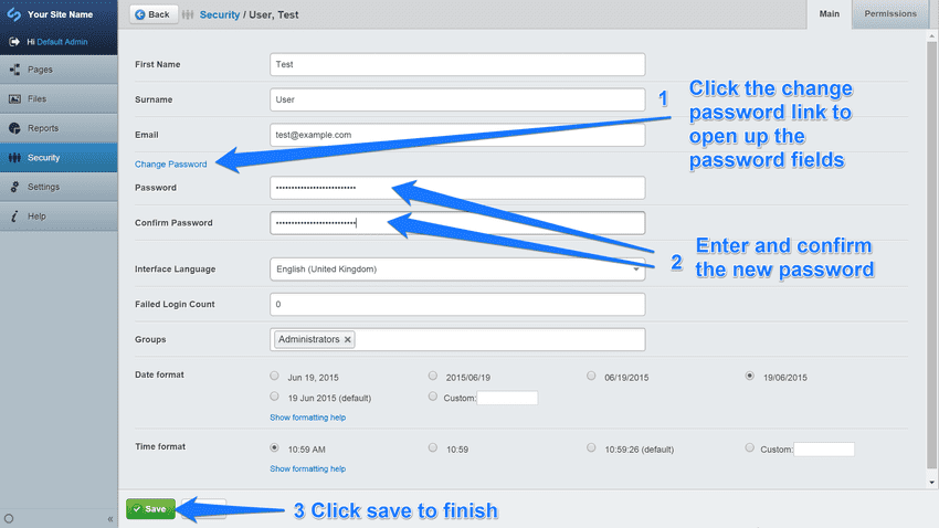 Changing a user's password