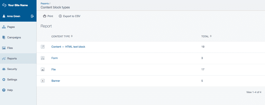 Content block types report