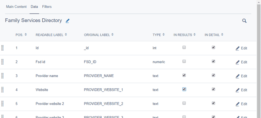 Configuring fields to show in the results