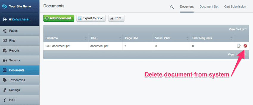 Example of deleting a document set