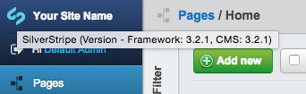 Hover on SilverStripe logo to get CMS version