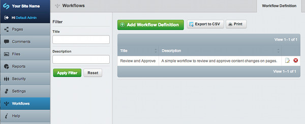Workflow CMS section