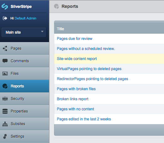 Finding site-wide content report