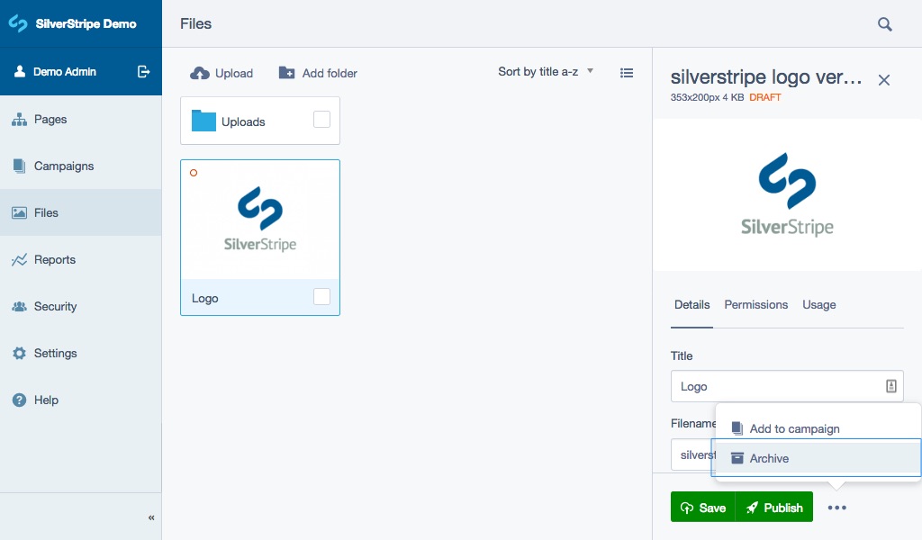 Archiving in the files section