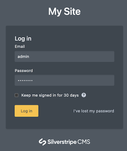 Silverstripe CMS log in form