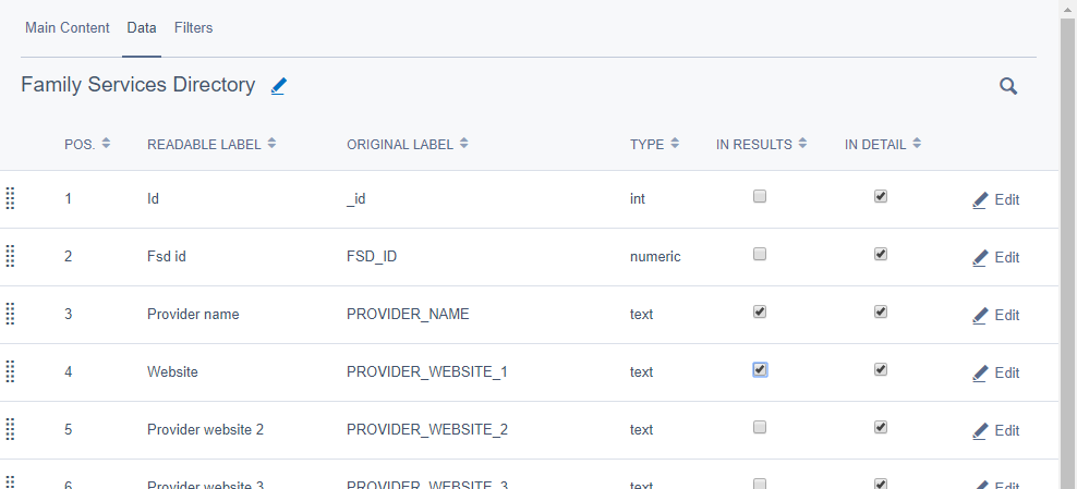 Configuring fields to show in the results