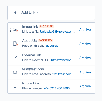 A screenshot of the multilink field